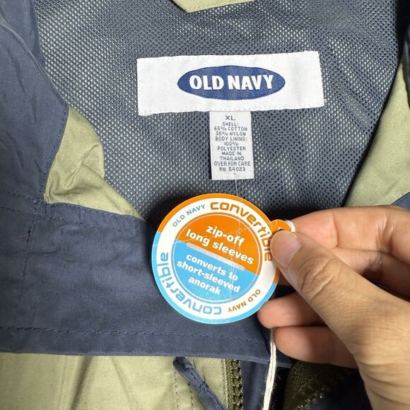 Old Navy Mens Convertible Anorak Jacket Size XL Olive Green Zip Off Sleeves NWT - Picture 2 of 8